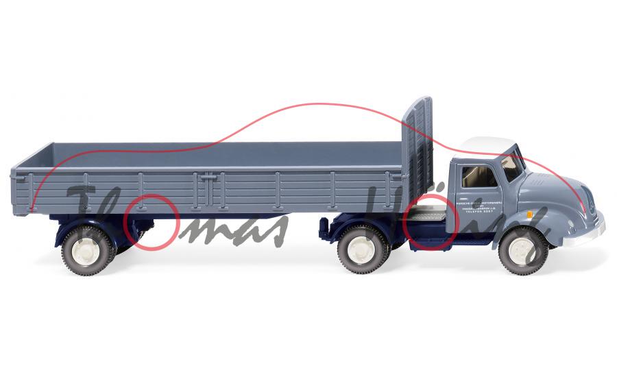 Magirus S 3500 (Mod. 52-55) Pritschensattelzug, blau, PORSCHE-DIESEL - MOTORENBAU, Wiking, 1:87, mb