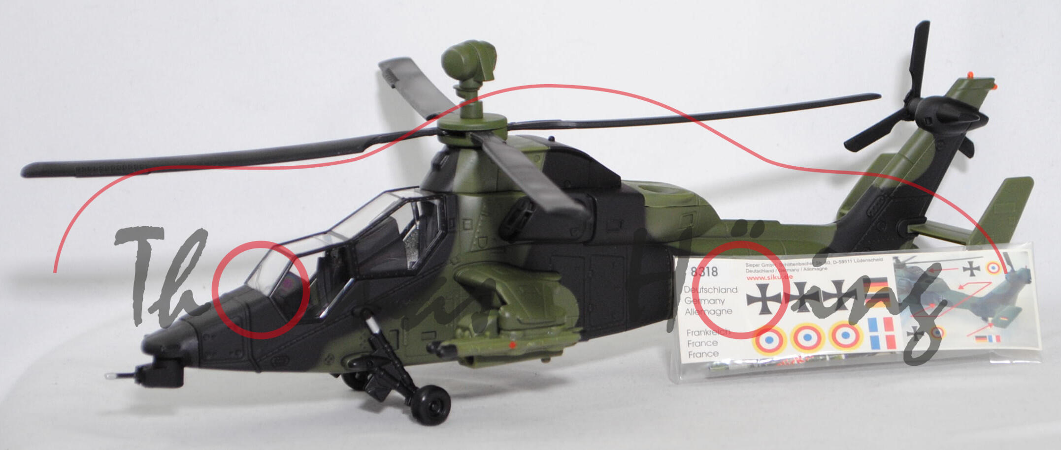 00000 EU + GB + NZ Airbus / Eurocopter EC 665 Tiger UHT Kampfhubschrauber (Mod. 03-09) (Helicopter gunship), olivgrün/schwarz, SIKU, 1:50, L17mpK