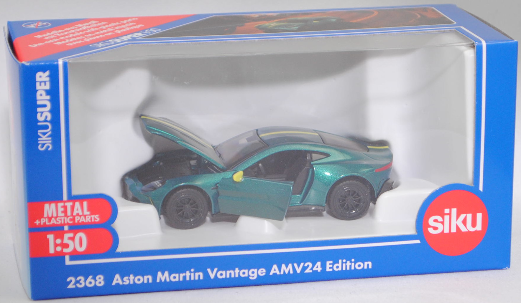 00000 Aston Martin Vantage AMV24 Edition (4. Generation, AM6, Facelift 2024, limitierte Auflage 24 Fahrzeuge, Modell 2025), podium green metallic, SIKU SUPER 1:50, L17mpK