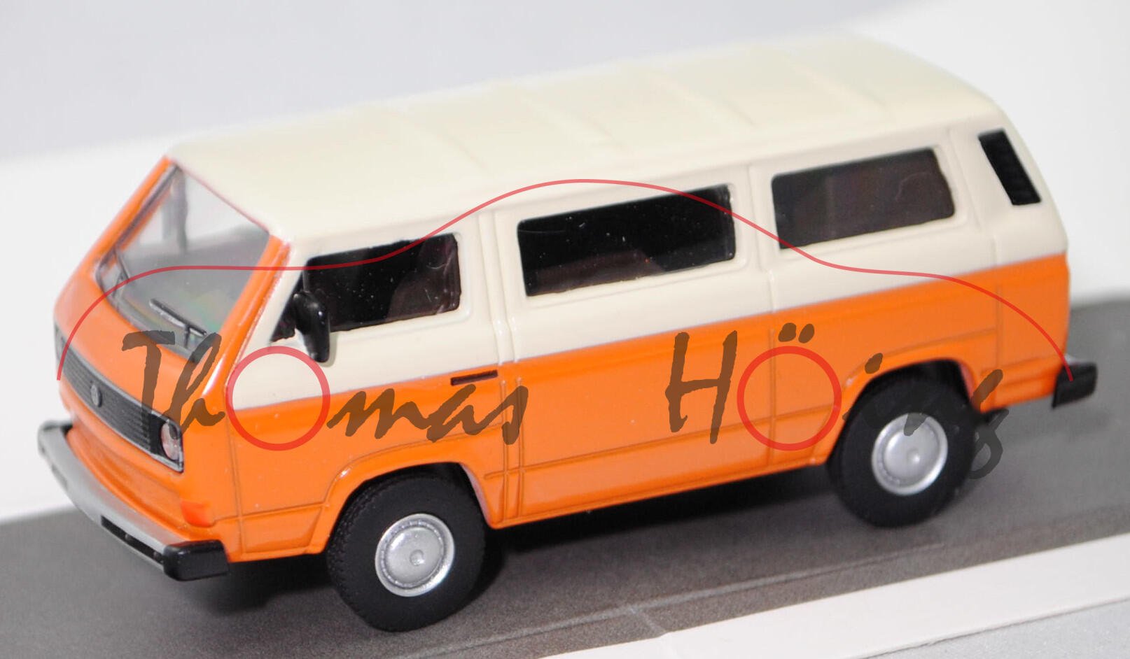 VW Transporter Bus L (T3, Modell '80), Mod. 79-82), elfenbein/leuchtorange, Schuco EDITION 1:64, mb