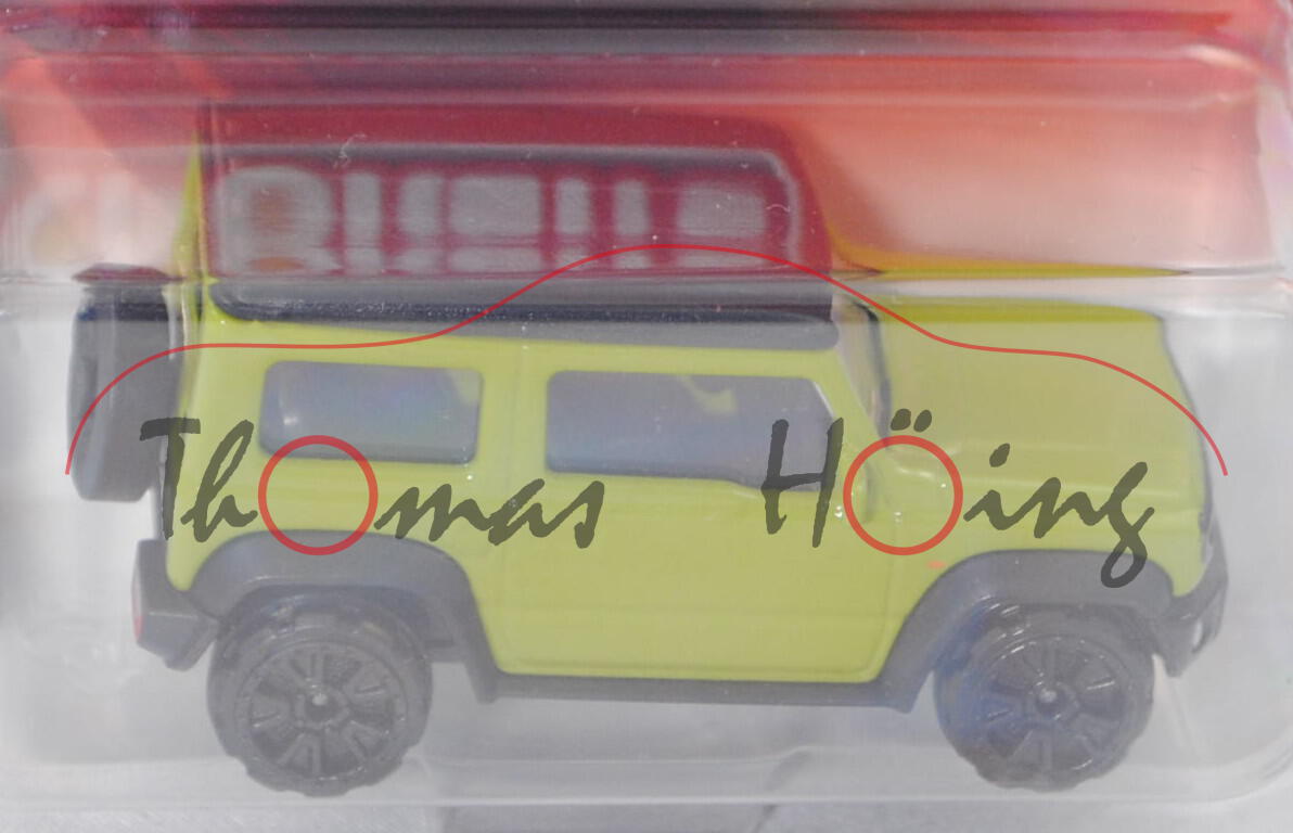 Suzuki Jimny (2. Gen., Typ GJ, Modell 2018-), hell-farngrün, Dach mattschwarz, majorette, 1:53, mb