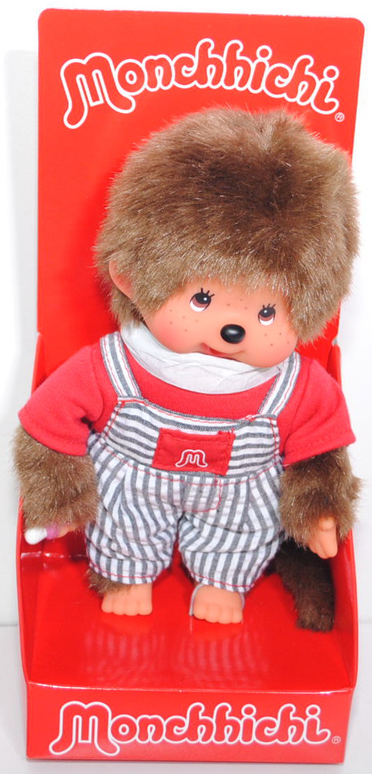 Monchhichi Dressed Stripe Overall Boy (Junge in gestreifter Latzhose), 20 cm groß, Sekiguchi