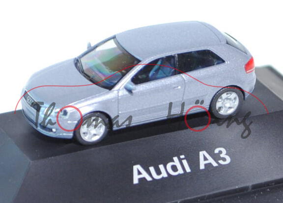 Audi A3 3-türig (Typ 8P), Modell 2003-2005, akoyasilber, Herpa, 1:87, mb