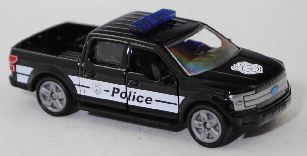 00000 Ford F-150 LARIAT STANDARD V8 SuperCrew mit 5,5 Ft Ladefläche (P552, Facelift 2018, Modell 2018-2020) US-Police, schwarz, Police, SIKU, 1:71, P29f