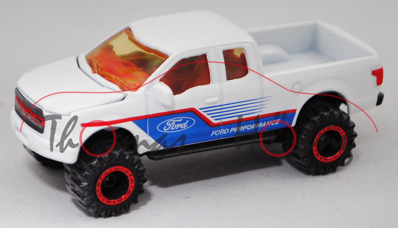 Ford F-150 RAPTOR SuperCab (Mod. 16-18) HYPER LIFTER/OFFROAD, weiß, majorette, 1:72, COOL, mb