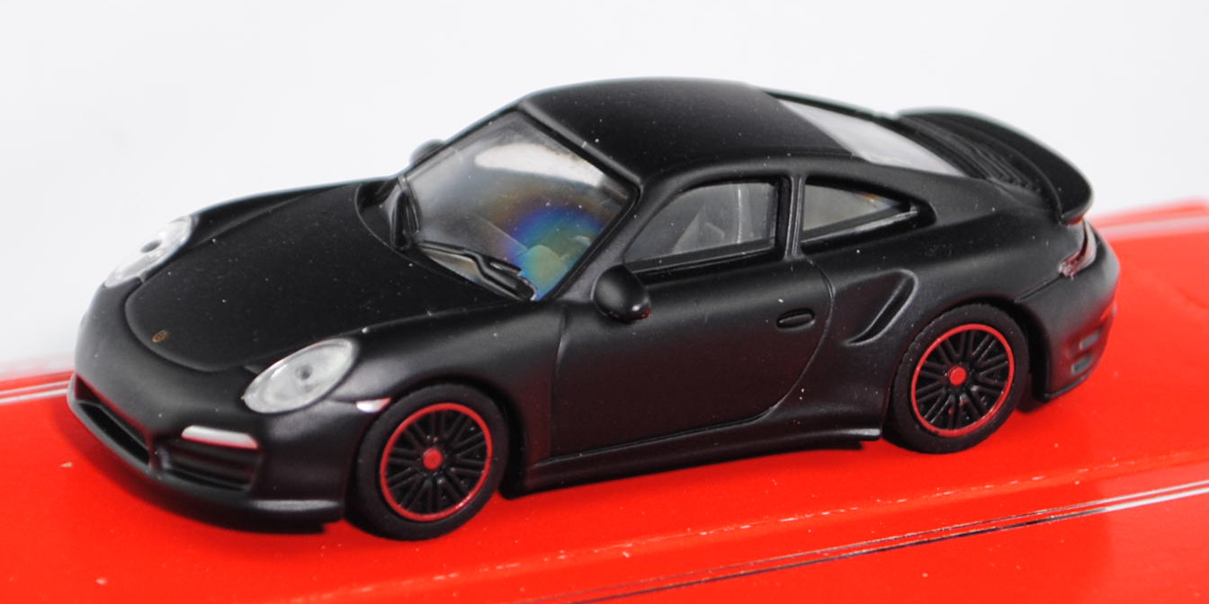 Porsche 911 Turbo S (Typ 991, Modell 2013-2015), mattschwarz, concept black, Schuco, 1:64, mb 