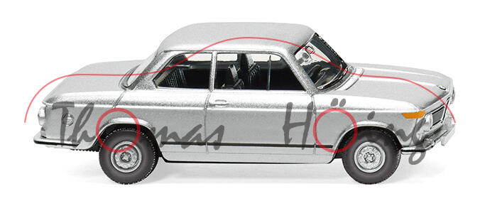 BMW 2002 (Baureihe E10, facelift 1971, Mod. 1971-1973, Bj. 1971), silber metallic, Wiking, 1:87, mb