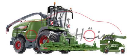 Fendt KATANA 65, Modell 2011-, resedagrün/grau, mit Gras Pick-up und Häckslervorbau, 1:32, Wiking, m