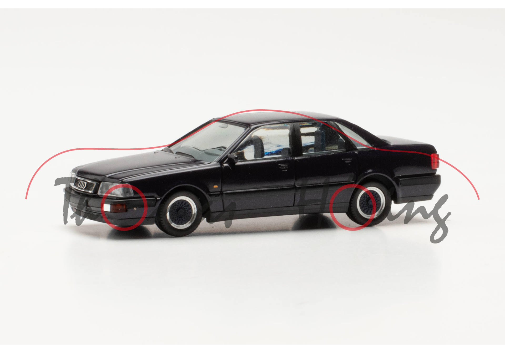 Audi V8 (Baureihe D11, Typ 4C, Mod. 1988-1994), hell-schwarzblaumet., BBS-Felgen, Herpa, 1:87, mb