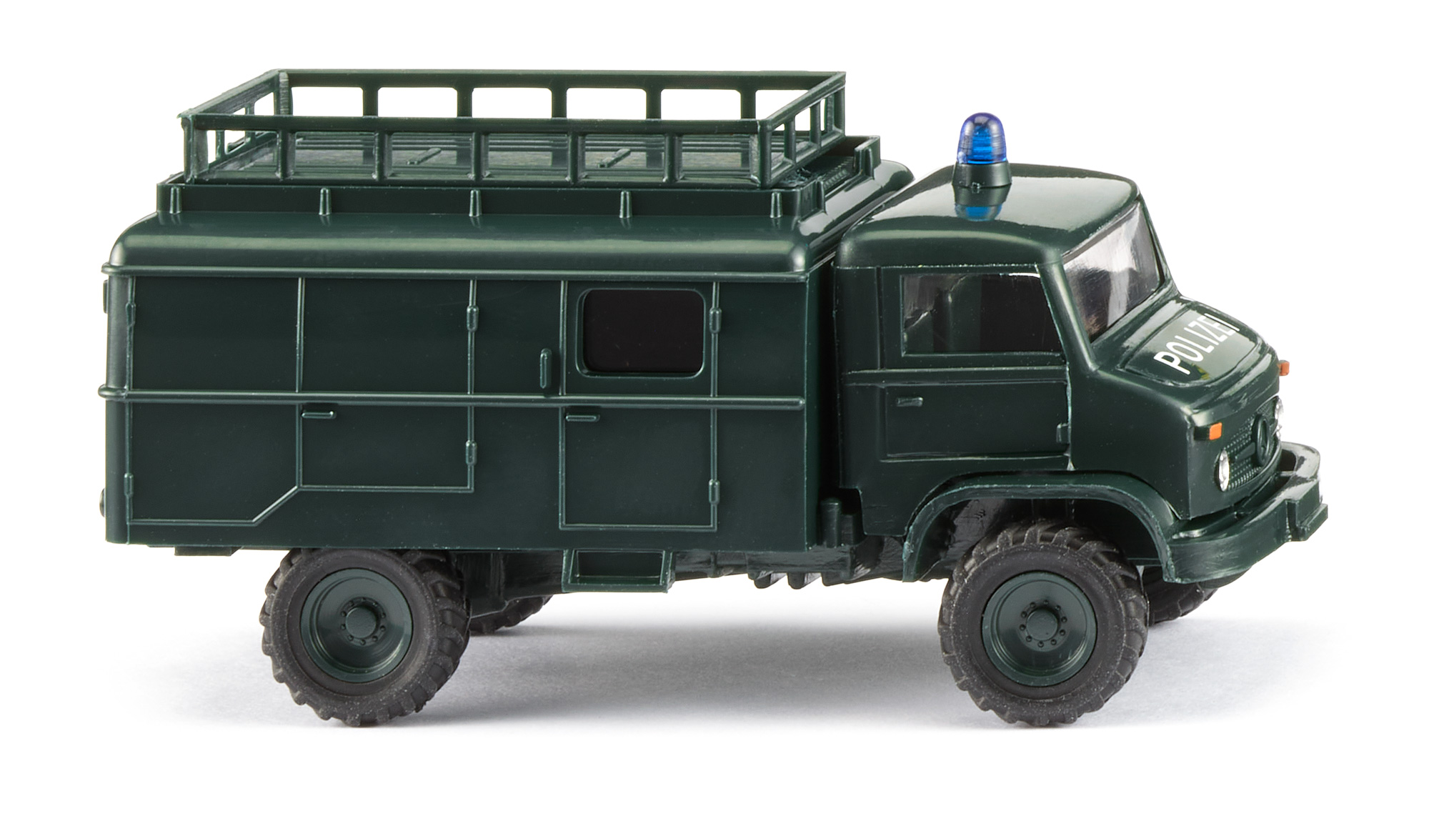 Polizei - Unimog S 404 (1. Generation, Baureihe 404.1, Verkaufsbezeichnung U82, Modell 1956-1980) mit Kofferaufbau, tannengrün, POLIZEI, Wiking, 1:87, mb