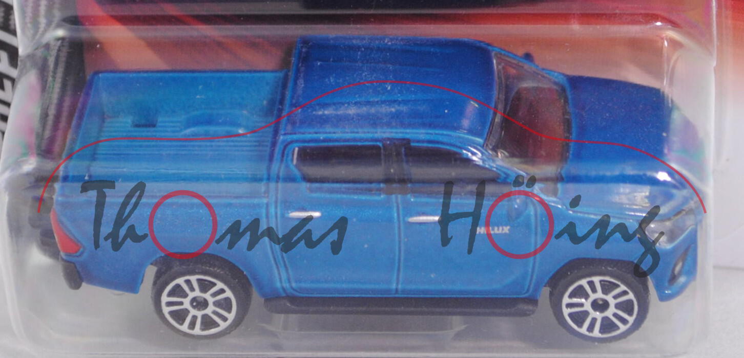 Toyota Hilux Revo Double Cab (8. Gen., Modell 2015-2018), azurblaumetallic, majorette, 1:58, Blister