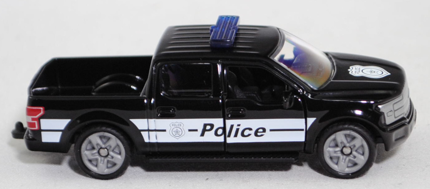 00000 Ford F-150 LARIAT STANDARD V8 SuperCrew mit 5,5 Ft Ladefläche (P552, Facelift 2018, Modell 2018-2020) US-Police, schwarz, Police, SIKU, 1:71, P29f