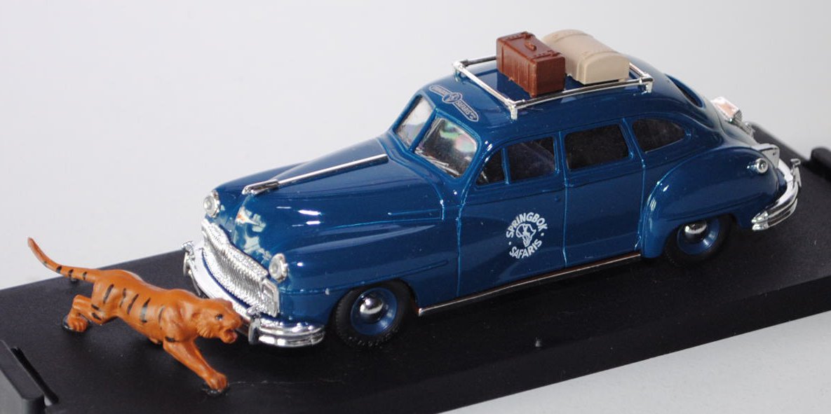 De Soto Club Rallye, Modell 1947, dunkel-azurblau, SPRINGBOK SAFARIS, mit Tiger, 1:43, PC-Box