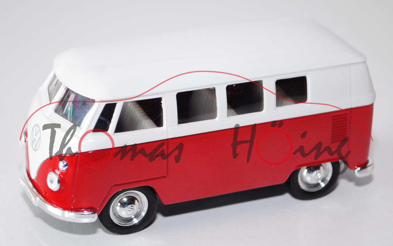 VW Transporter Kombi (Typ 2 T1), Modell 1962, grauweiß/karminrot, Seitentüren zu öffnen, Pullback, W