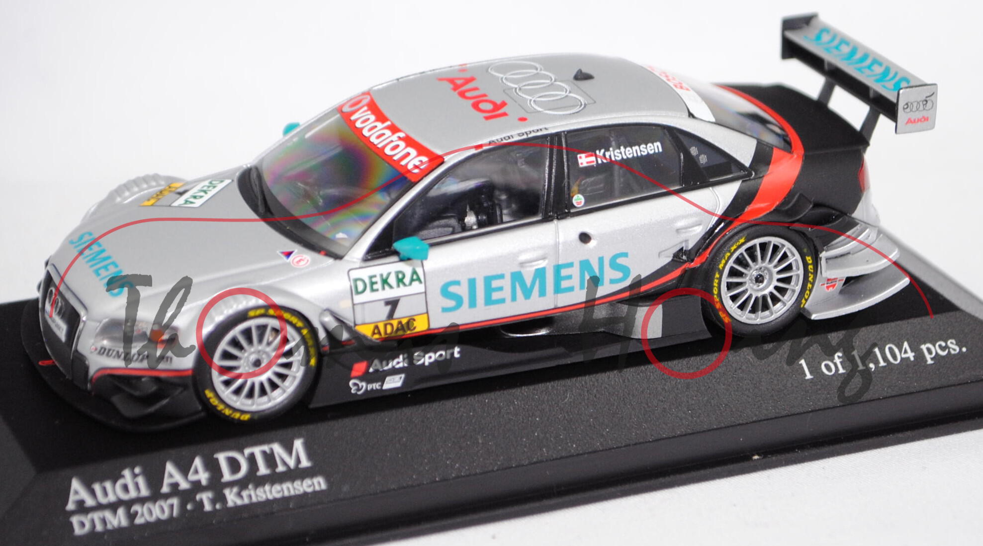 Audi A4 DTM 2007 (B7, Typ 8EC / R13), silber/rot/schwarz, DTM 2007, T. Kristensen, Nr. 7, Minichamps