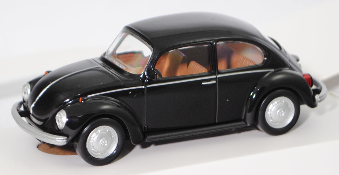 VW Käfer / Coccinelle 1303 Limousine (1. Generation, Typ 11 Modell 111, Modell 1972-1974, Baujahr 1973), schwarz (Farbcode L041), innen hell-braunbeige, Norev Jet-car, 1:43, mb