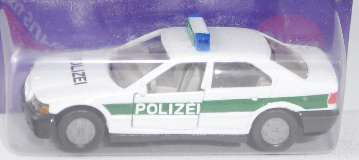 00002 BMW 320i (Baureihe E36, Modell 1992-1996) Polizei-Streifenwagen, reinweiß/hell-moosgrün, innen