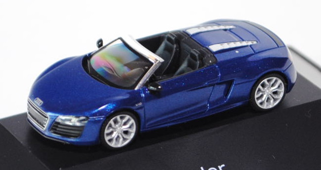 Audi R8 Spyder 5.2 FSI facelift (Typ 42, facelift), Modell 2012-, sepangblau, innen schwarz, Herpa, 