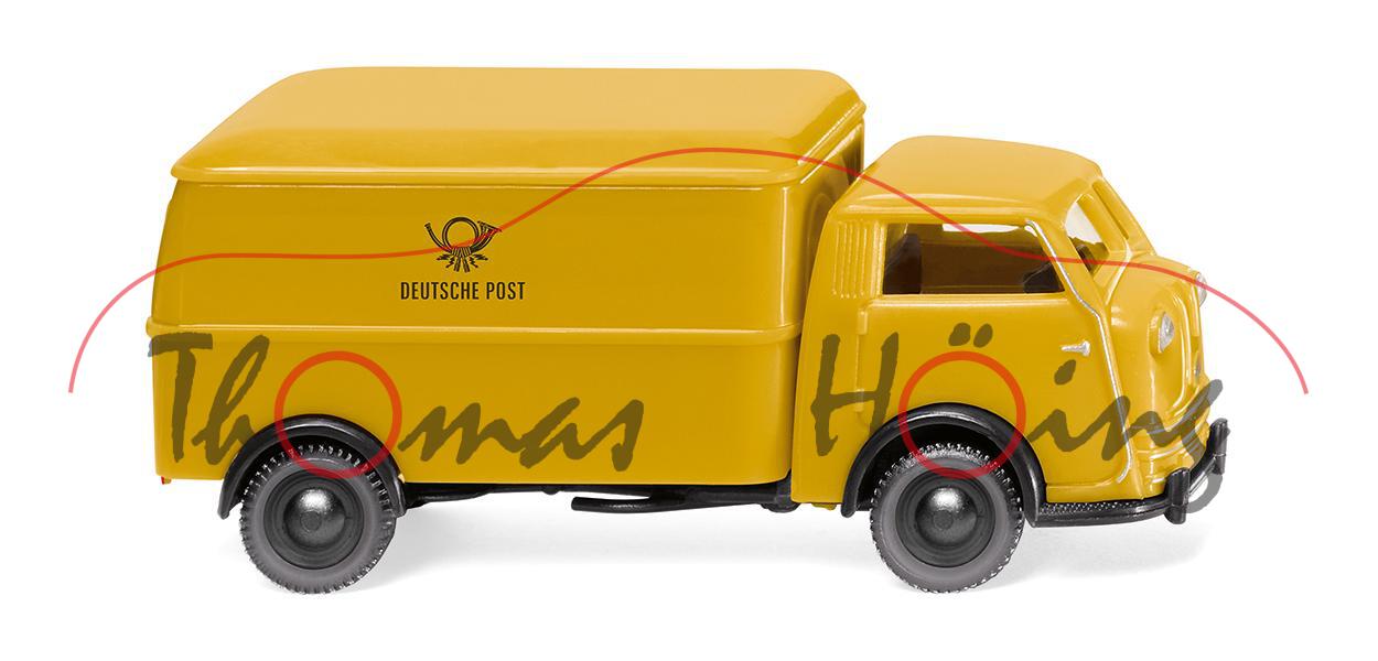 Tempo Matador Kastenwagen (Modell 1949-1952), honiggelb, DEUTSCHE POST, Wiking, 1:87, mb