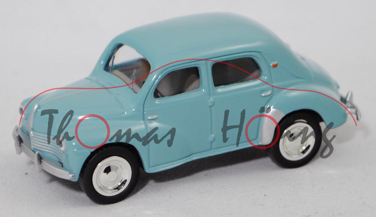 Renault 4CV (Typ R 1060, Cremeschnittchen, Mod. 1946-1950), dunkel-pastelltürkis, Norev, 1:54, mb