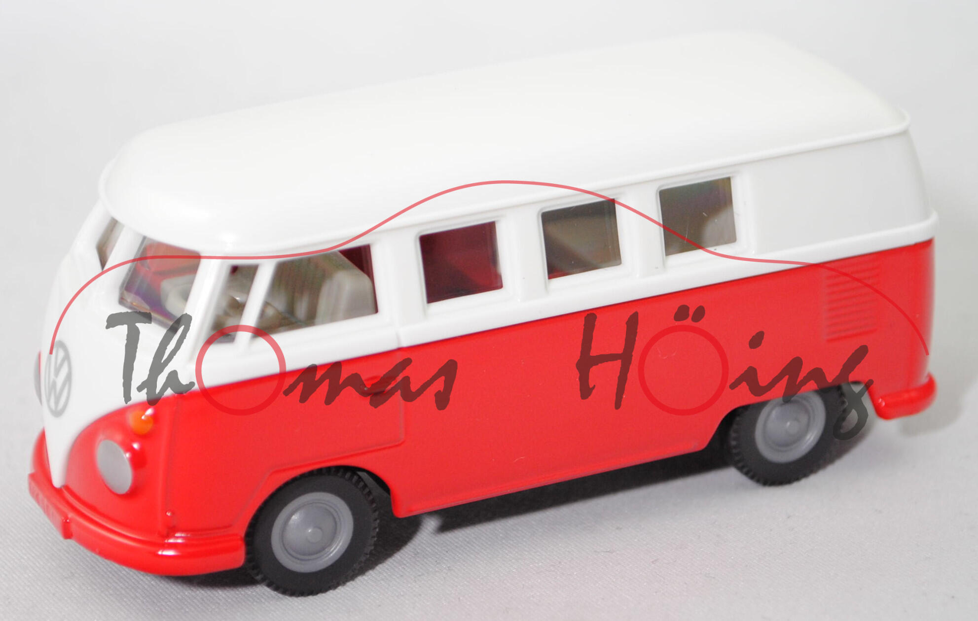 00000 VW Transporter 1200 Kombi (1. Gen., Typ 2 T1, Modell 1963-1964), weiß/rot, SIKU, 1:50, L17mpK