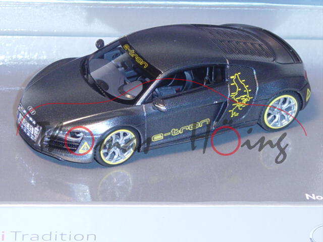 Audi R8 e-tron, Mj. 2008, graumetallic, Silveretta Classic, Looksmart, 1:43, Werbeschachtel, limitie