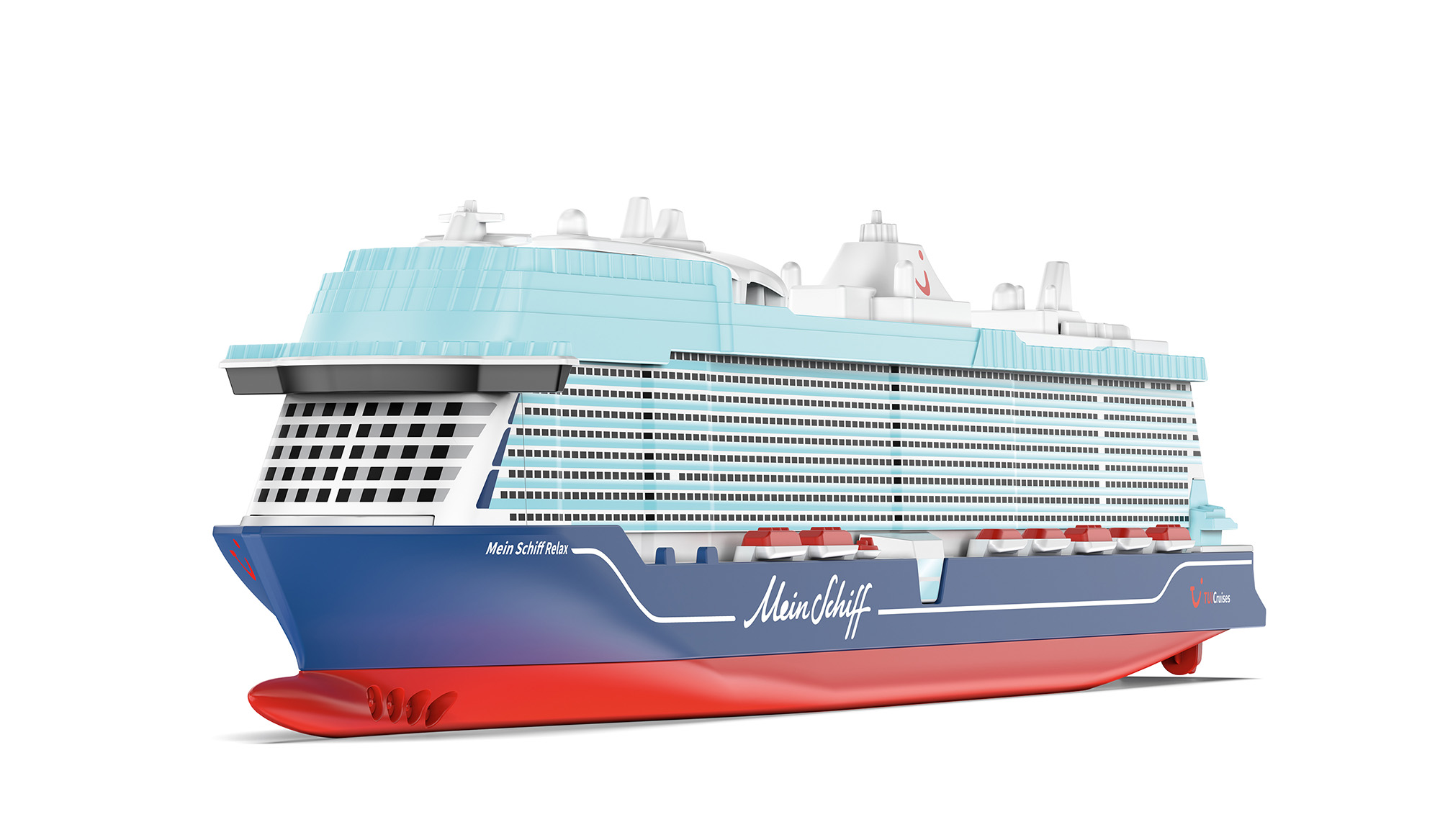 00000 Kreuzfahrtschiff Mein Schiff Relax (Baunummer 6312, Rufzeichen 9HA6120, Registriernummer IMO 9862657, Indienststellung 02.03.2025), weiß/blau/rot, SIKU SUPER 1:1400, L17mpK