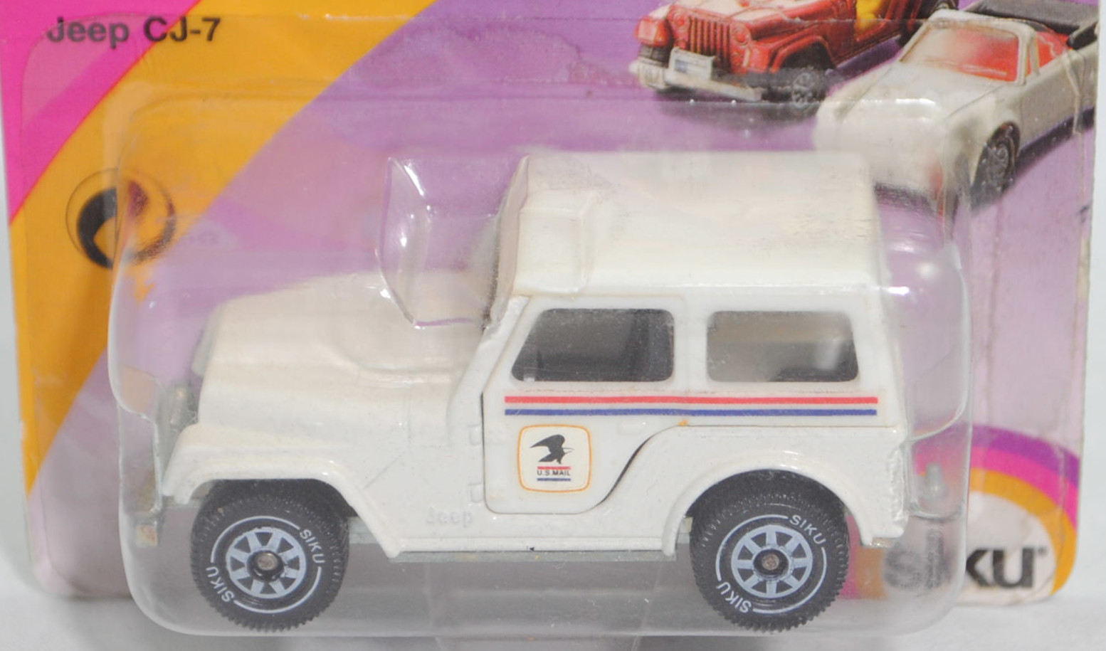 USA Jeep CJ-5 2.5L (5. Generation, Modell 1979-1983) mit Fiberglas Hardtop (von Siku als Jeep CJ-7 bezeichnet), reinweiß, U.S. MAIL, B5, SIKU SUPER, 1:55, P23 (war offen)