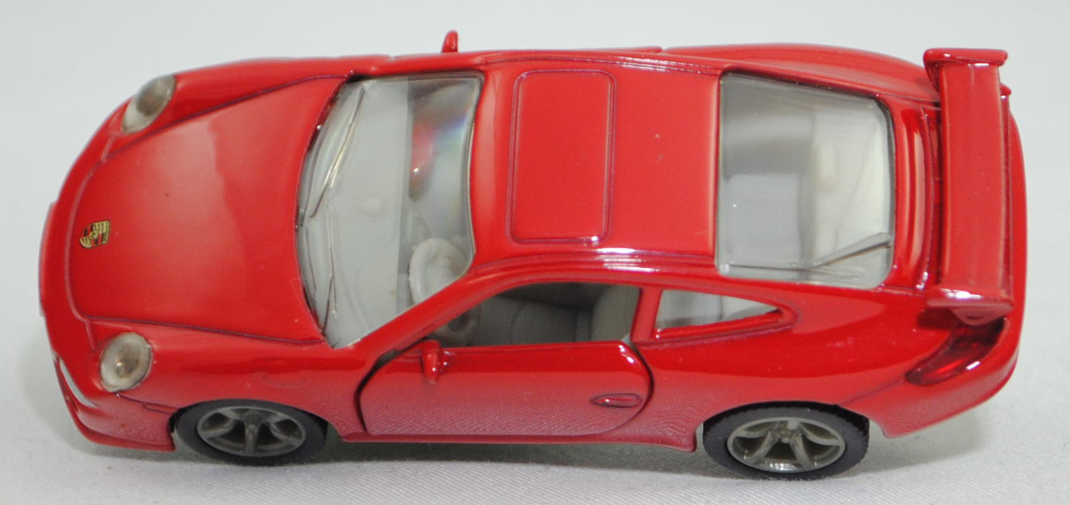 00000 Porsche 911 Carrera S (Typ 997.1 Coupé / 997 MK1 Coupé, Vorfacelift, Modell 2004-2008), dunkel-verkehrsrot, B22a / B22b offen silbergrau, SIKU SUPER, 1:55, m