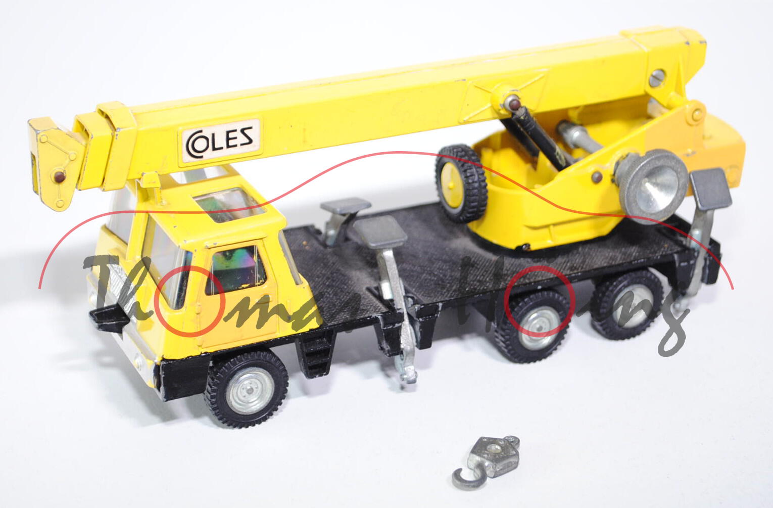 Coles Hydra Truck (Autokran), Modell 1972-1979, verkehrsgelb/schwarz, Seil weg, Haken vorhanden, DIN