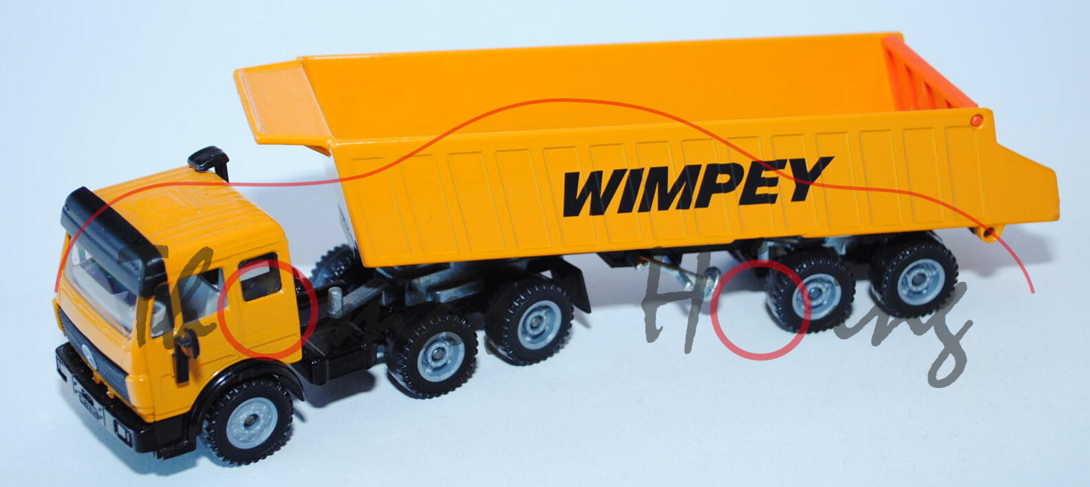 00601 Mercedes SK Sattelkipper, melonengelb/schwarz, WIMPEY, Heckklappe rotorange, LKW12, 1:55, GB