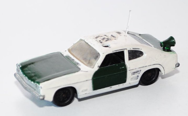 Ford Capri 1700 GT Autobahnpolizei, weiß/tannengrün, R3, Blaulicht weg, Modell neu lackiert, Umbau,