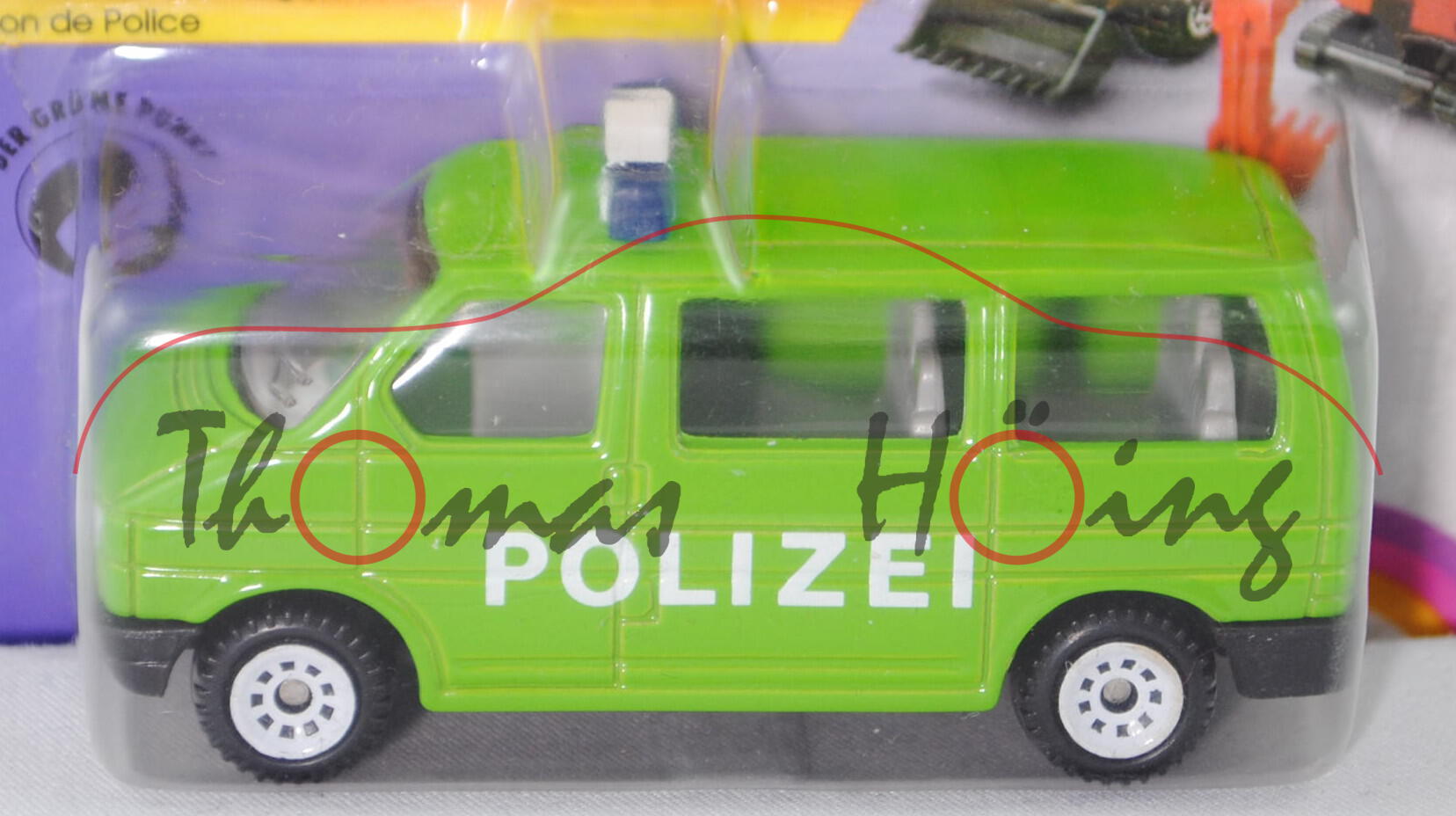 VW T4 Caravelle (Modell 1990-1995) Polizei-Mannschaftswagen, gelbgrün, innen lichtgrau, Lenkrad inte