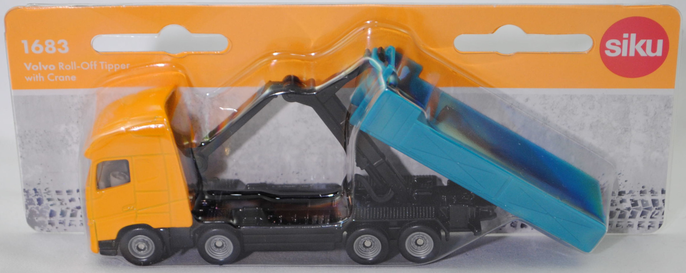 00000 Volvo FH16 750 Globetrotter-XL 8x4 (3. Generation, Vorfacelift, Modell 2013-2020) Abrollkipper mit Ladekran, melonengelb/schwarz, SIKU SUPER, 1:87, P29f