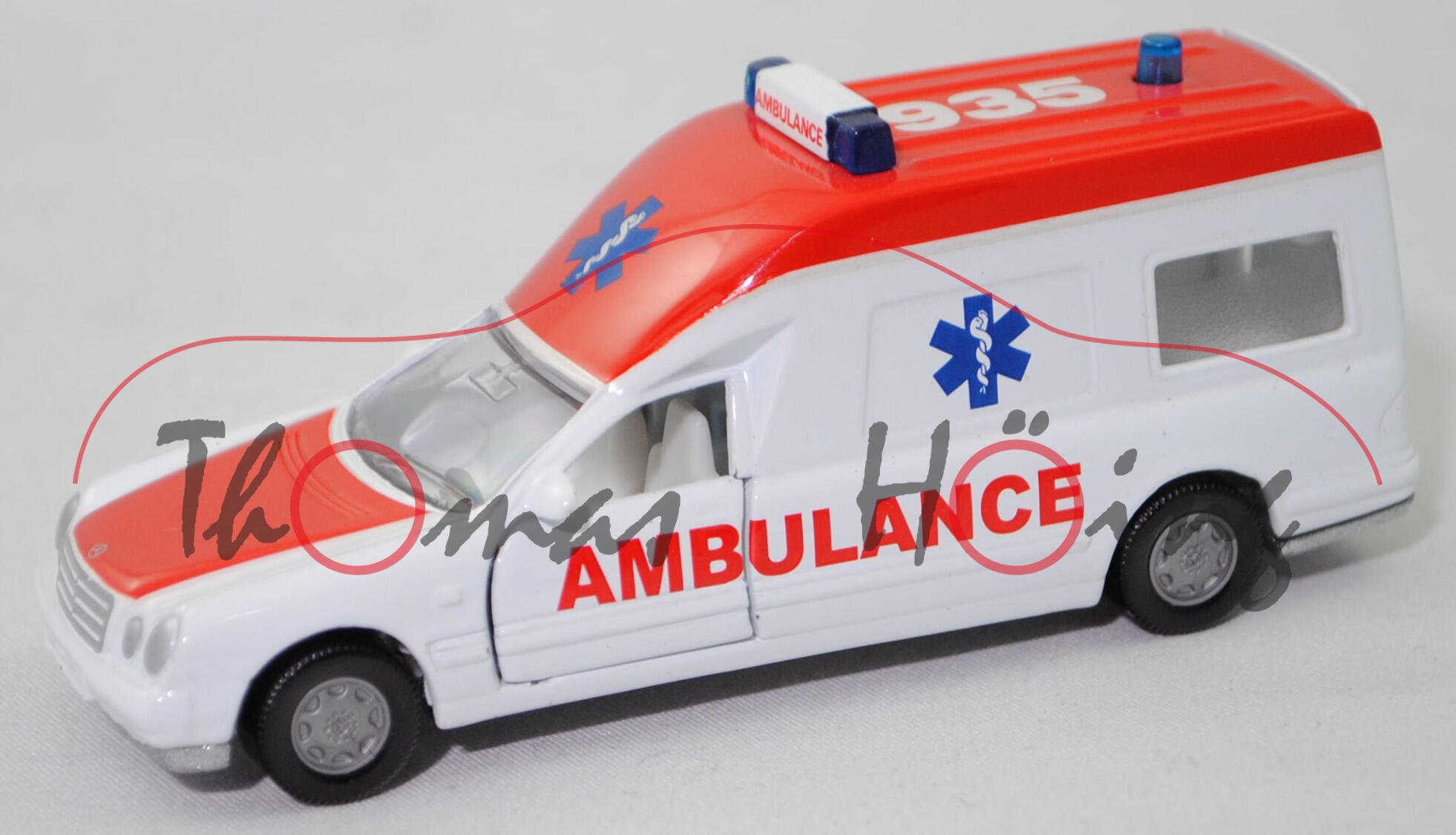 00002 KTW BINZ Ambulance A 2002 auf Fahrgestell MB E 280, weiß, AMBULANCE, HL unlackiert, L15