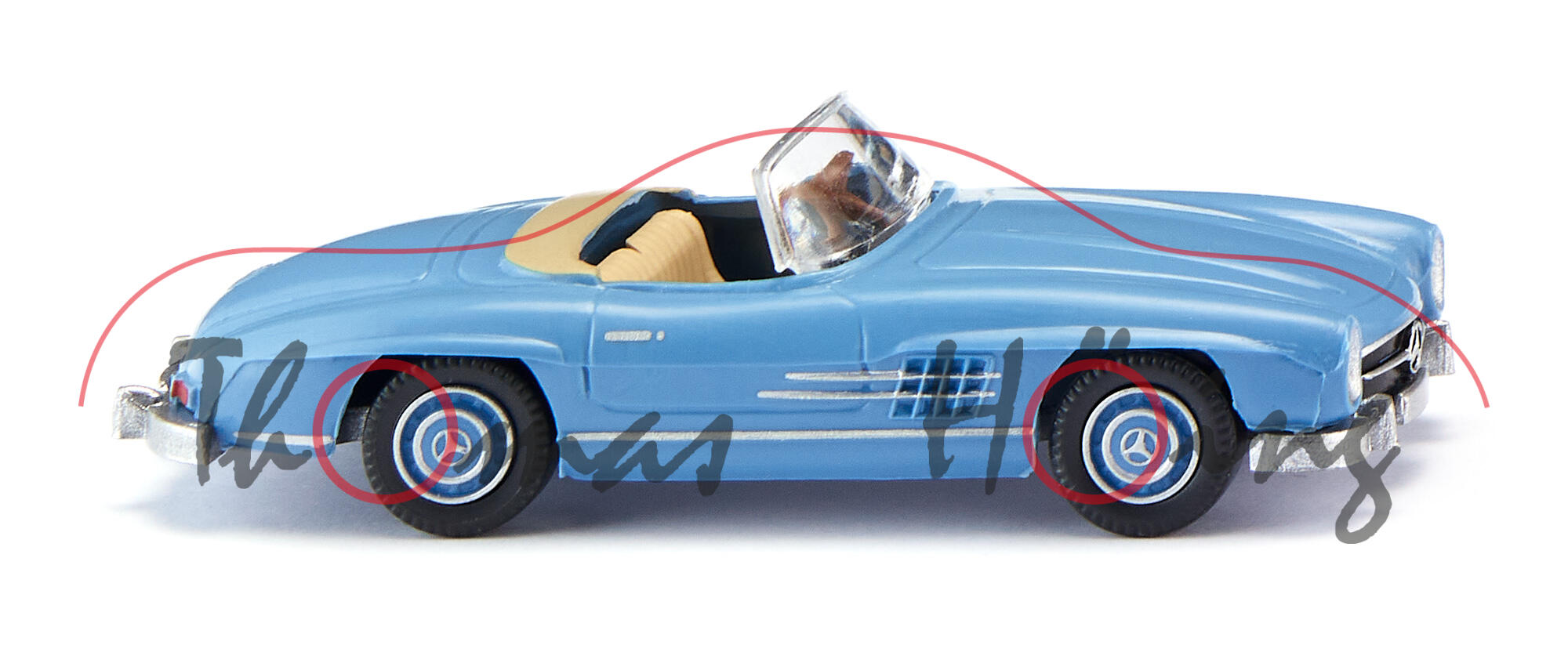 Mercedes-Benz 300 SL Roadster (W 198 II, Baumuster 198.042, Modell 1957-1963), hellblau, innen beige, Wiking, 1:87, mb