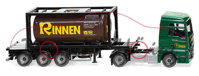 MAN TGX 18.560 Euro 6c (Mod. 2017-2019) Tankcontainersattelzug, moosgrün, RINNEN, Wiking, 1:87, mb