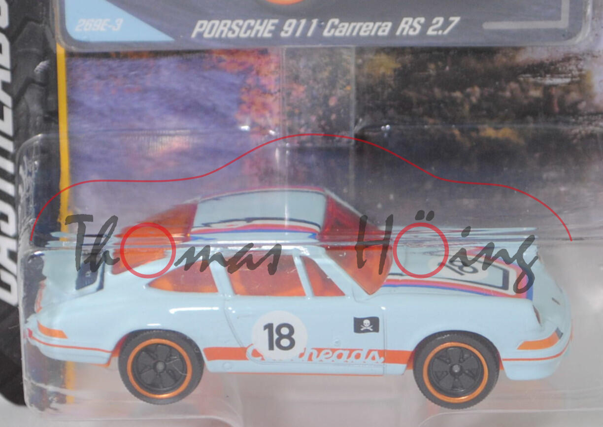 Porsche 911 Carrera RS 2.7 Touring (Mod. 72-73), blass-lichtblau, Nr. 269E-3, majorette, 1:56, Blister