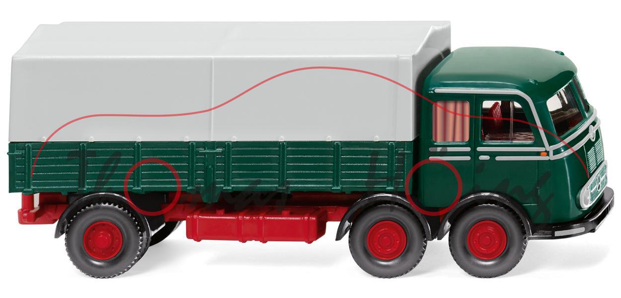 Mercedes-Benz LP 333 (Modell 1958-1961) Pritschen-LKW, moosgrün, Plane lichtgrau, Wiking, 1:87, mb