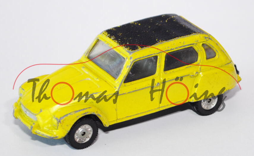 Citroen Dyane, Modell 1967-1984, schwefelgelb, Dach schwarz, Heckklappe zu öffnen, CORGI TOYS, 1:36,