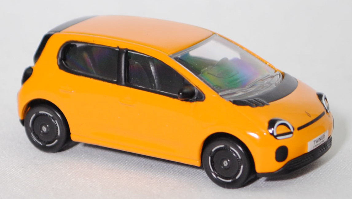 Renault Twingo E-Tech elektrisch 80 Urban Range Techno (4. Generation, P04, Modell 2026-), mango gelb (Farbcode EQD), innen schwarz, Norev, 1:63, mb