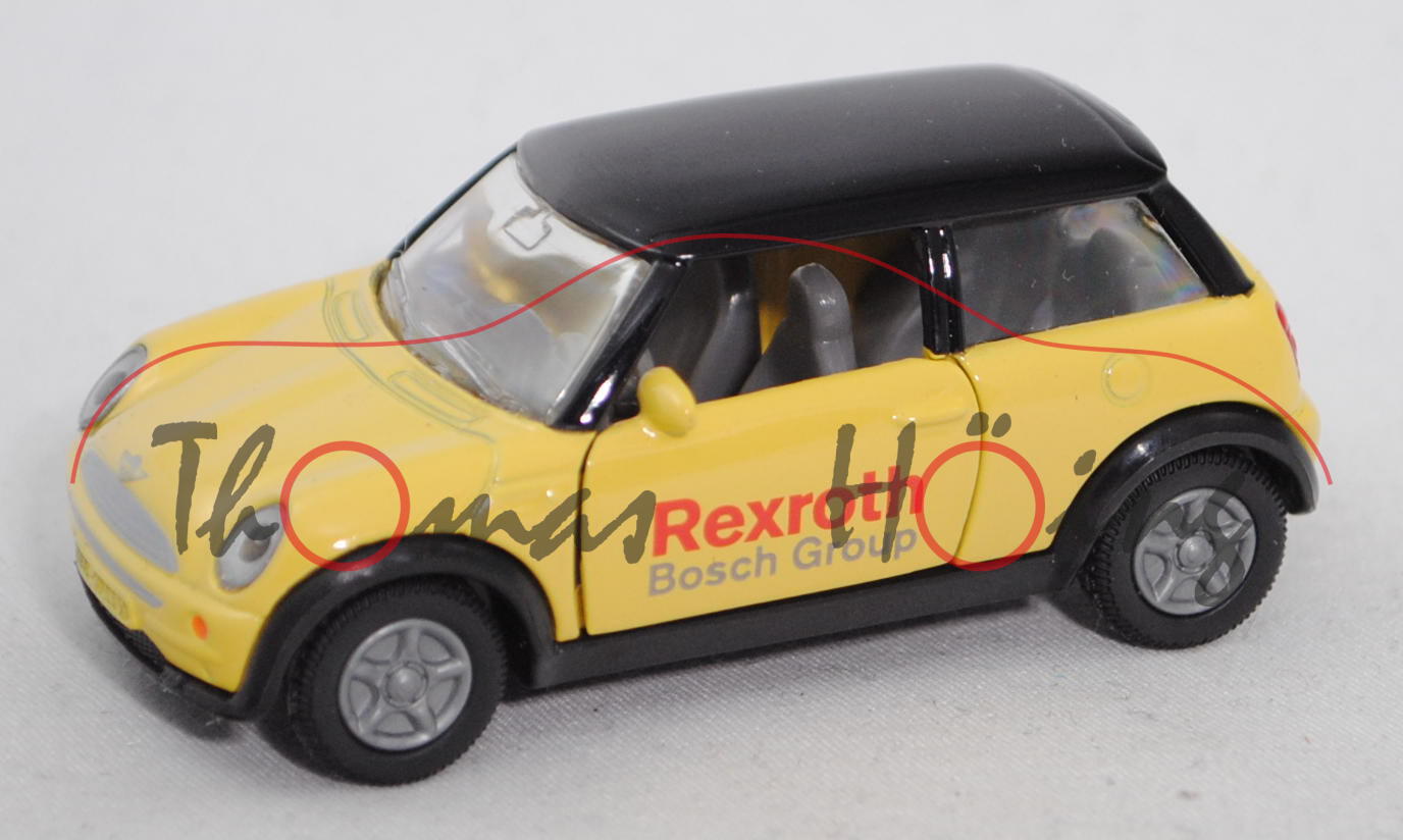 MINI Cooper (Hatchback, Typ R50, 1. Gen., Modell 2001-2006), blaßgelb/schwarz, Rexroth / Bosch Group