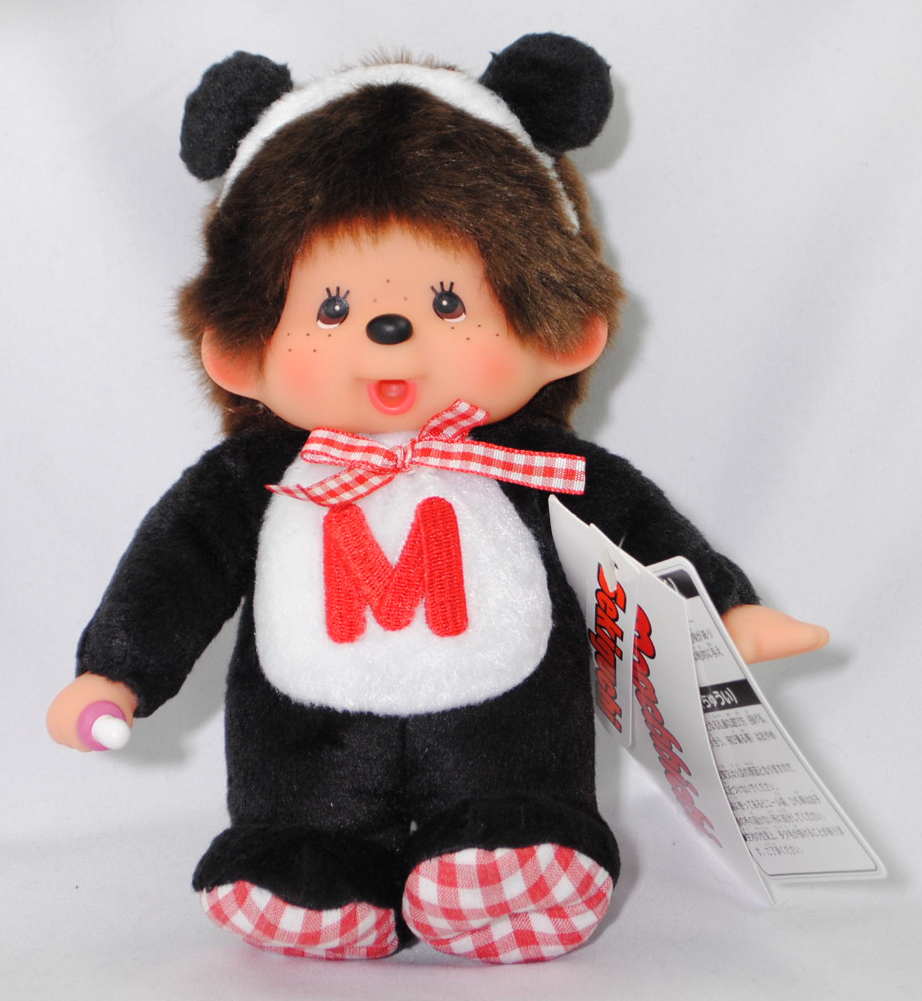 Monchhichi Retro-Chic Panda (Monchhichi  im Retro-Chic als Panda), 20 cm groß, Sekiguchi (Limited Edition) (EAN 4905610264766)