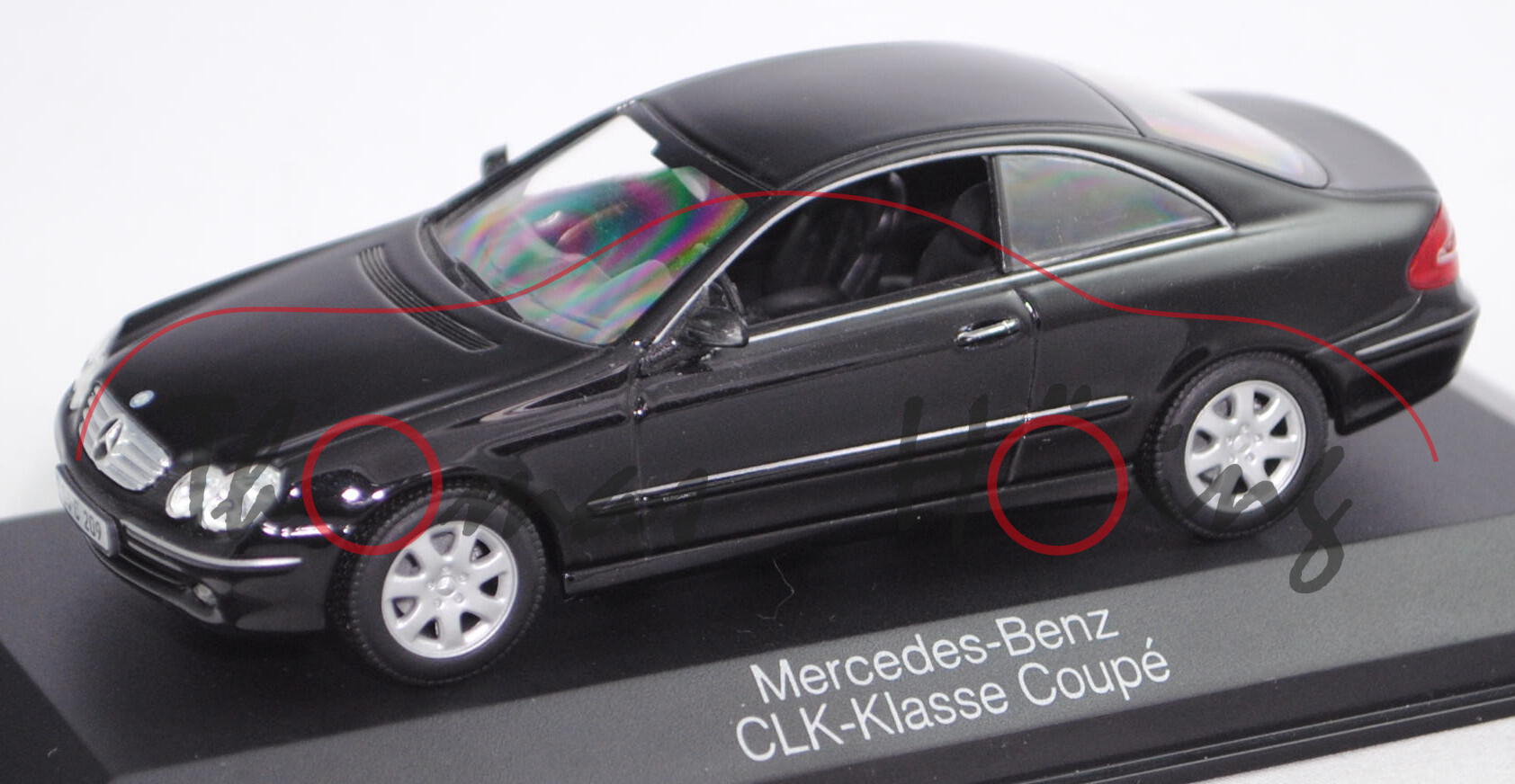 Mercedes-Benz CLK-Klasse Coupé (C 209, Mod. 02-05), obsidianschwarz met., Minichamps, Werbebox