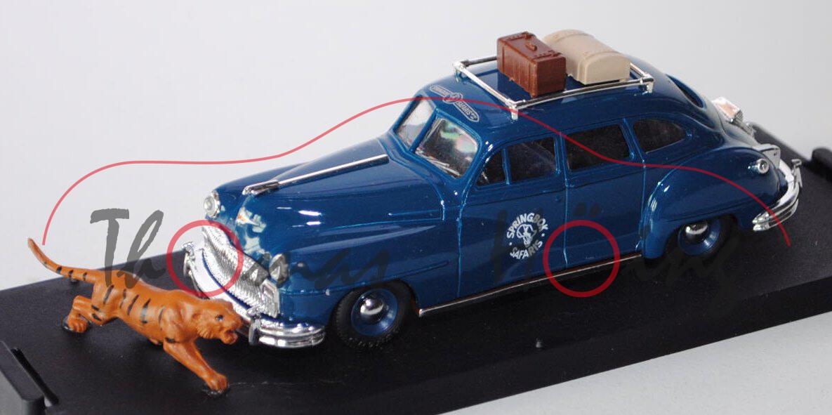 De Soto Club Rallye, Modell 1947, dunkel-azurblau, SPRINGBOK SAFARIS, mit Tiger, 1:43, PC-Box