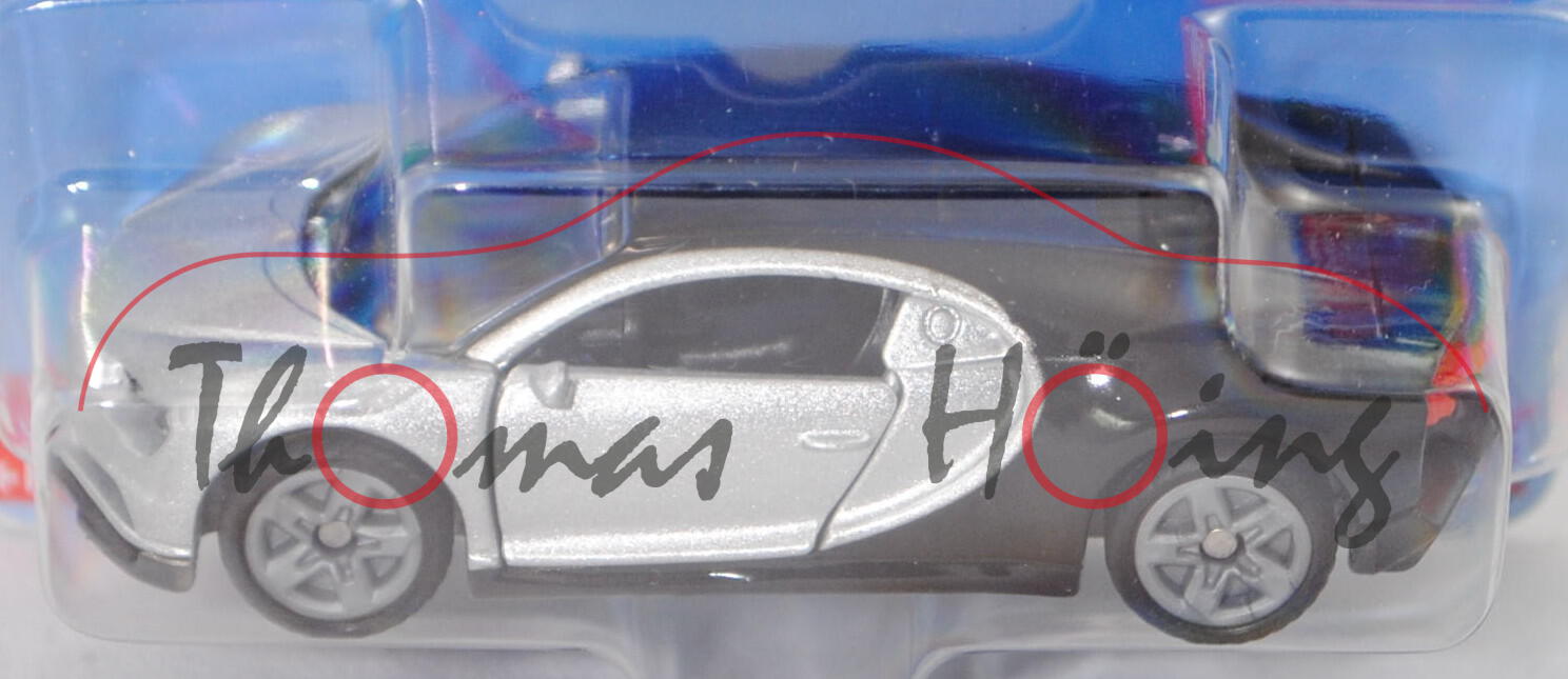 00001 Bugatti Chiron (Mod. 2016-), silbergraumetallic/schwarz, B47 silbergrau, SIKU, ca. 1:57, P29e