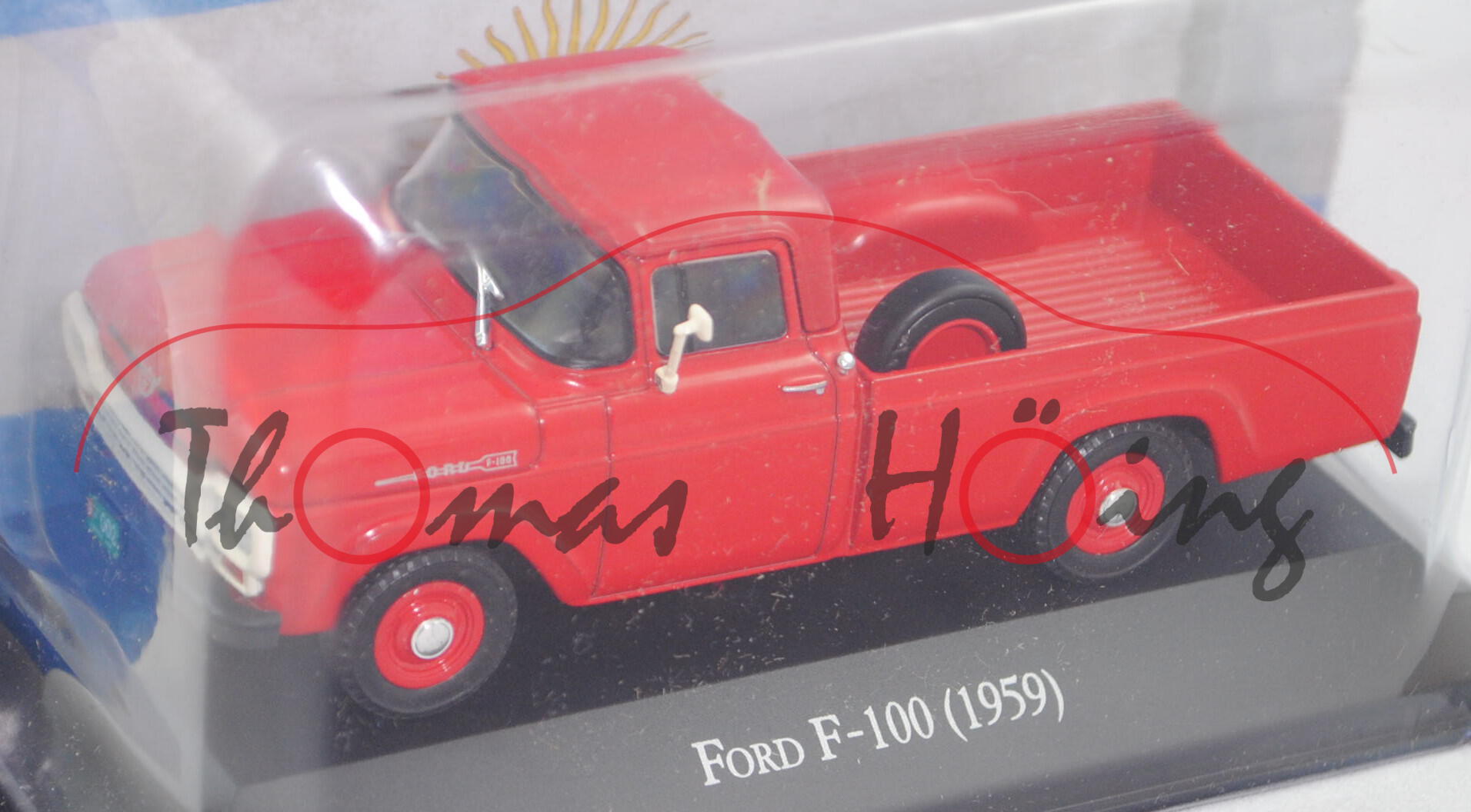 Ford F-100 Styleside 118 inch wheelbase (3. Gen., Mod. 59-61), rot, EDITION ATLAS, 1:43, Hauben-Box