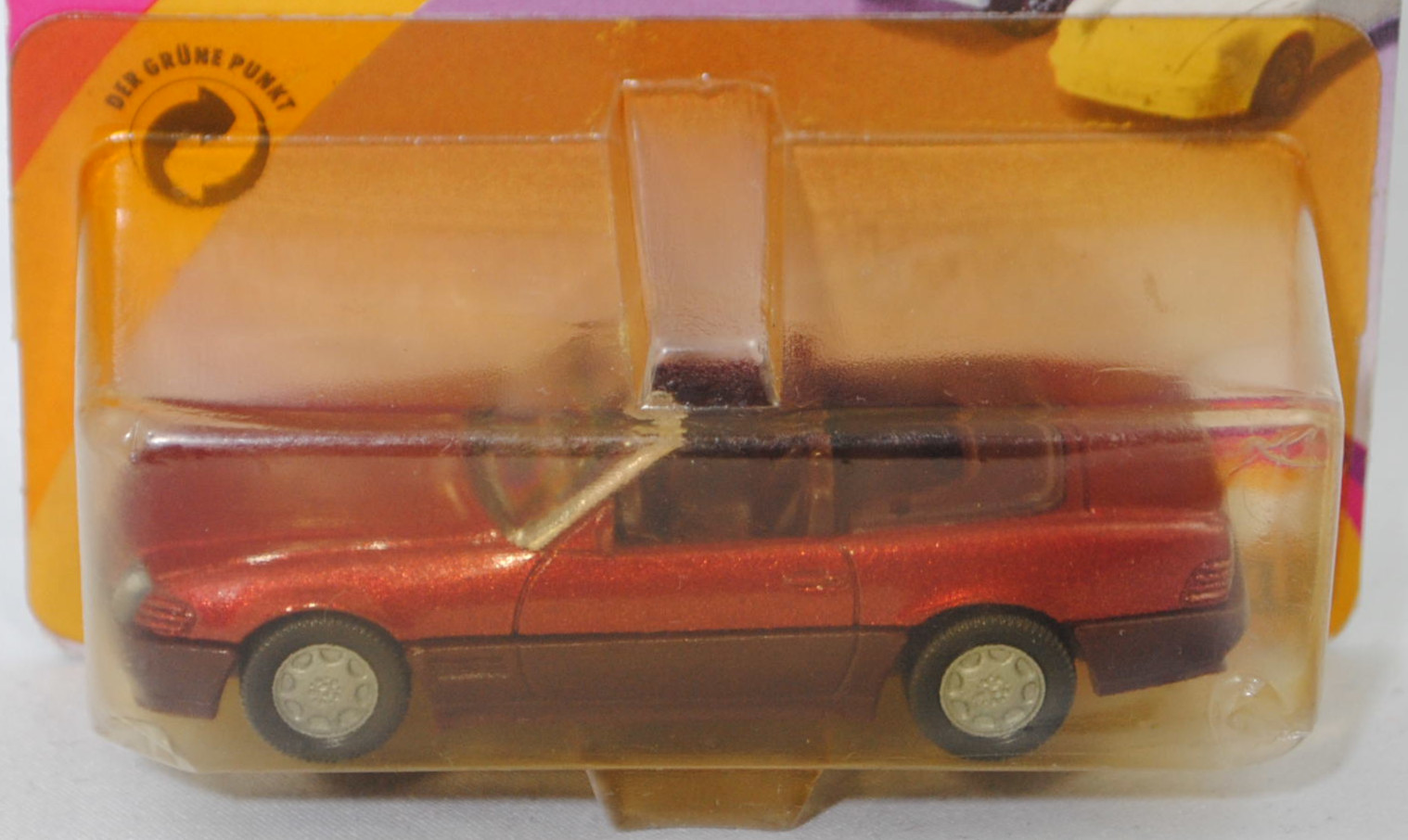 00000 Mercedes-Benz 500 SL (R 129, Modell 1989-1992), purpurrotmetallic, Stern im Kühlergrill und Scheibe seitlich unlackiert, Heckklappe ohne Stern, Germ, B7, SIKU, 1:55, P23 vergilbt