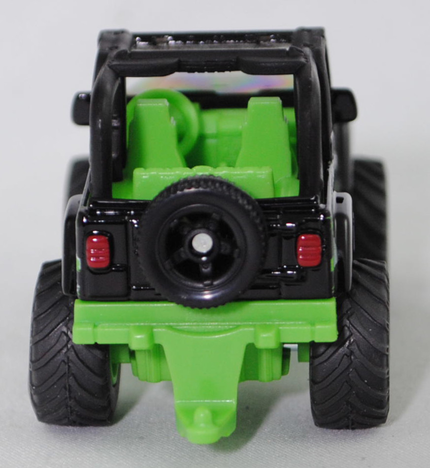 00000 Jeep Wrangler Sport 4.0 (2. Generation, Baureihe TJ, Facelift 2002, Modell 2002-2006) Big Wheel, schwarz, SIKU SUPER, 1:55, P29f