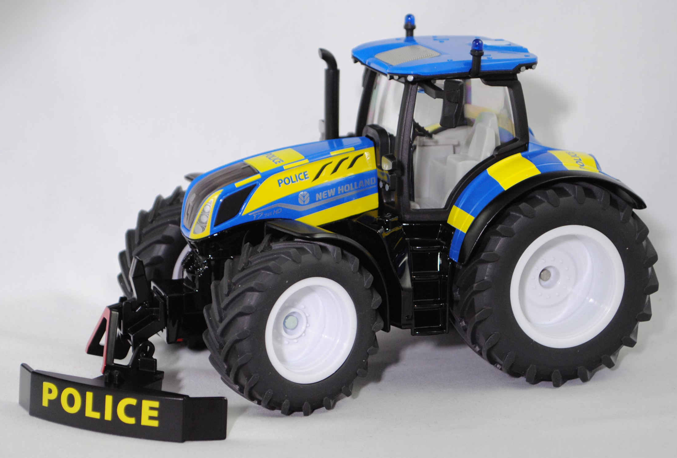 00000 New Holland T7.315 HD AC New Generation (2. Generation, Modell 2021-) Polizei Traktor, hell-signalblau/mattschwarz, POLICE, SIKU FARMER 1:32, L17mpK